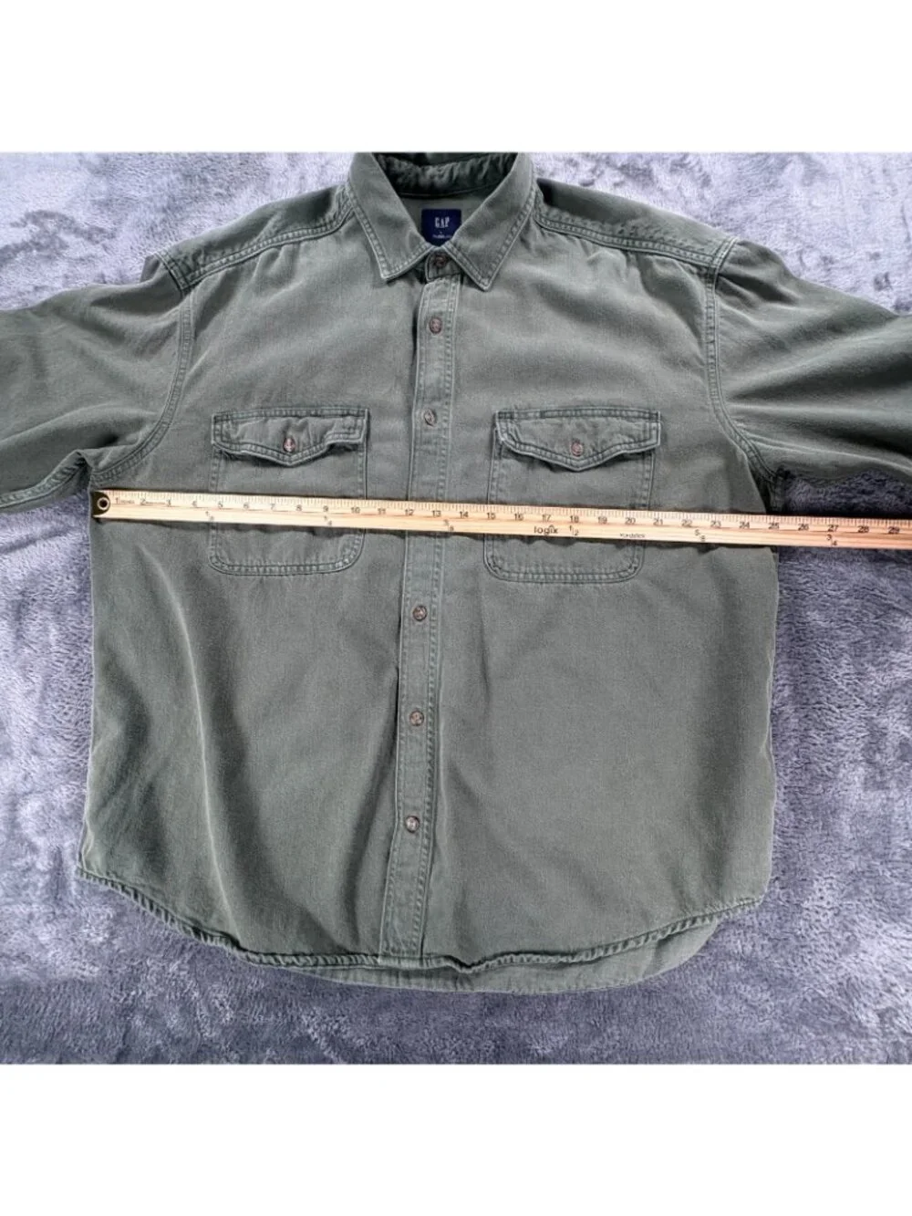 Gap The Big Shirt Cool Olive Green Denim Button Up Men Large Y2K Vintage